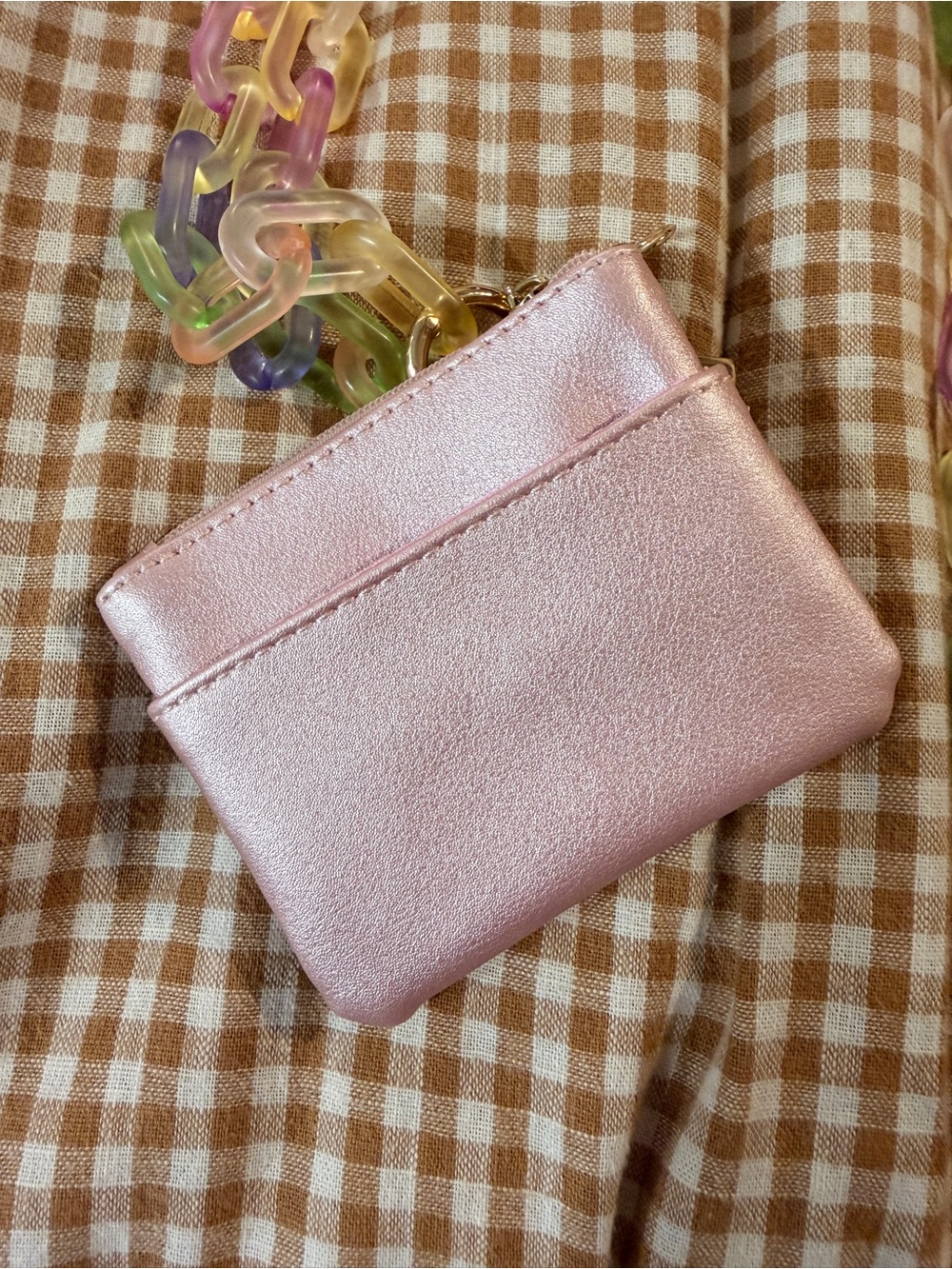 Save The Girls Pink Metallic Mini Crossbody Card Pouch/chain - Picture 3 of 3